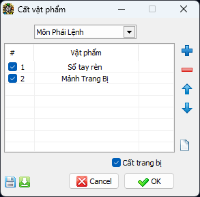 Ví dụ cấu hình cất vật phẩm