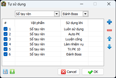 Ví dụ cấu hình tự sử dụng vật phẩm