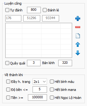 Giao diện Tab Luyện công