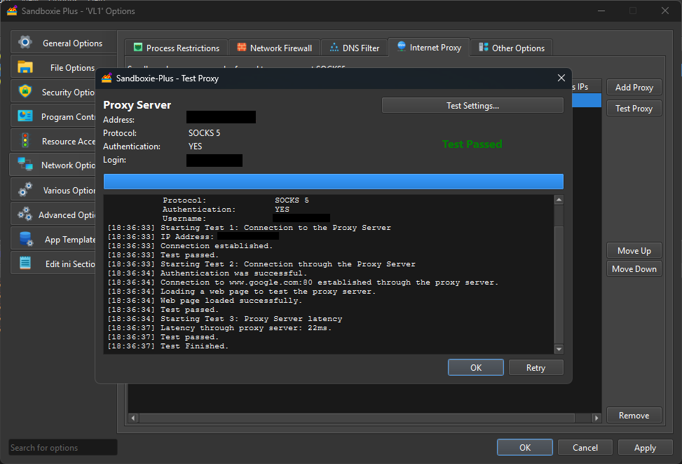 Kết quả kiểm tra proxy thành công