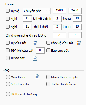 Giao diện Tab Tự vệ/PK